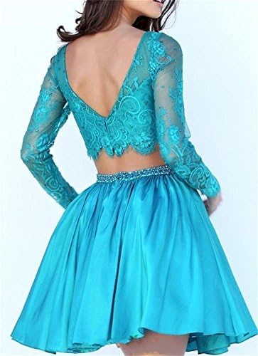 CHA88 Short Two Piece Lace Homecoming Formal Prom Dress with Long Sleeves 86