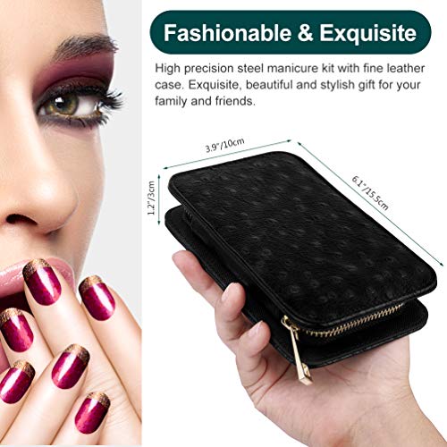 ikeepi Manicure Nail Clippers Pedicure Kit with Luxury Leather Case, Portable Stainless Steel Nail Cutter Fingernails & Toenails, Non-slip Grooming Kit for Hand Care, Facial Care, Foot Care, Set of 8