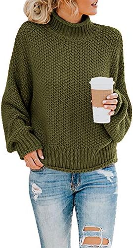 Womens Turtleneck Pullover Sweaters Casual Oversized Batwing Sleeve Chunky Ribbed Jumper Tunic Tops