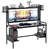 TIYASE Gaming Desk with Monitor Stand, 55 Inch Gaming Computer Desk with Hutch and Storage Shelves, Large PC Gamer Desk…