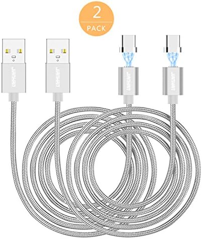 Magnetic USB C Cable,JianHan 3.3 ft Braided Magnetic USB Type C Cable Charging Data Sync Cord for Samsung Galaxy S8 S8+ Note 8 Charger,Nintendo Switch,Nexus 6P,LG V20 G6 G5,Honor 8 (2 Pack Silver)