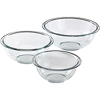 Pyrex Smart Essentials 3-Piece Prepware Mixing Bowl Set, 1-Qt, 1.5-Qt ,and 2.5-Qt Glass Mixing Bowls, Dishwasher, Microwave a