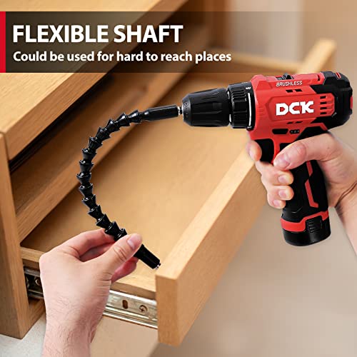 DCK Brushless Cordless Drill Set, 12V Cordless Drill with 2.0Ah Battery and Charger, 3/8’’ Keyless Chuck, 2 Variable Speeds, 20+1 Torque Power Tool Kit for Screw Wood/Ceramic/Tile/Metal (KDJZ23-10)