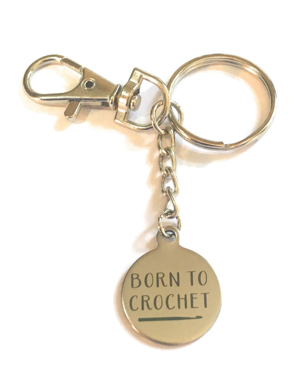 FizzyButton Gifts Stainless Steel Born To Crochet Charm Keyring Key Ring in Turquoise Gift Box