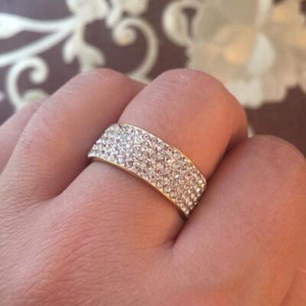 kirken Women Men Ring 5 Row Rhinestone Fashion Stainless Steel Engagement Wedding Rings Gift