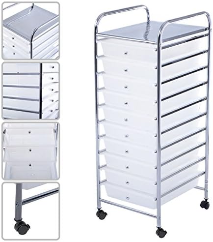 10 Drawer Rolling Storage Cart Scrapbook Paper Office School Organizer Clear (White) by eStoreShop