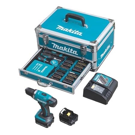 Makita Akku-Schlagbohrschrauber-Set DHP453RYX2 Alukoffer inkl 96-tlg Zubehör 18V 1,5Ah