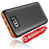 Power Bank Portable Charger- 24000mAh High Capacity with Digital Display LCD Screen, 3 USB Output & Dual Input, External Battery Pack Compatible with All the Phone