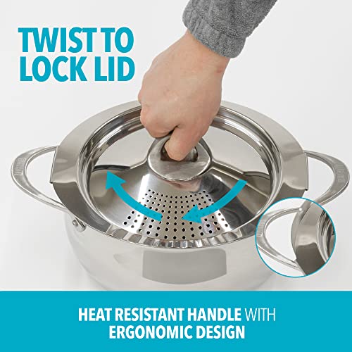 Bialetti Oval 6 Quart MultiPot with Strainer Lid, whole pasta, corn