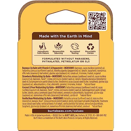 BURT’S BEES 100% NATURAL MOISTURIZING LIP BALM, MULTIPACK, 4 COUNT