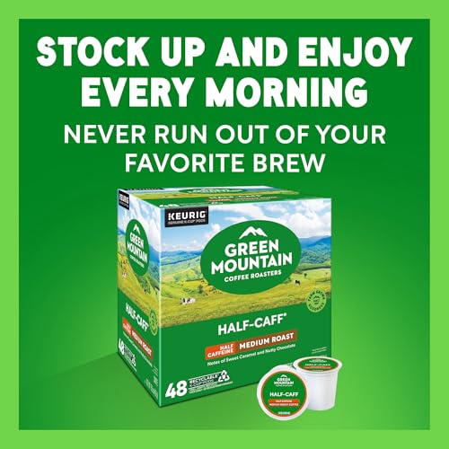 GREEN MOUNTAIN COFFEE ROASTERS HALF CAFF, SINGLE-SERVE KEURIG K-CUP PODS, MEDIUM ROAST COFFEE PODS, 48 COUNT