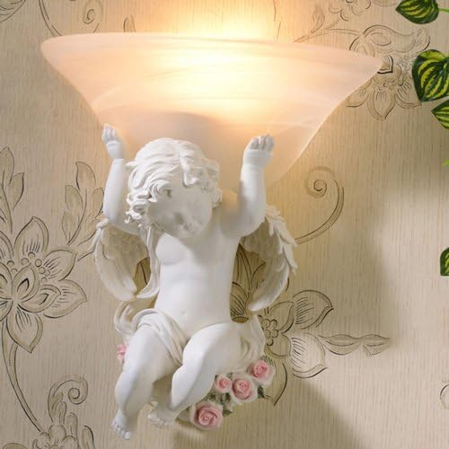 Pumpink European Little Angel Wall Light Wall Sconce Simple Bedroom Bedside LED Living Room TV Wall Lamp Wall Lantern Postmodern Corridor Aisle Stairs Child Baby Bracket Light (Color : White-Left)