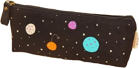 Amazon Japonic 帆布製 三角ペンケース 可愛らしい宇宙のイラスト入り 2色 2種類で展開 黒 惑星 ペンケース 文房具 オフィス用品
