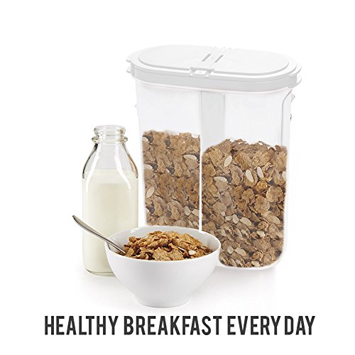 2pcs Airtight Dry Food Containers Cereal Storage Snack Keeper Dispenser 12-18 oz Capacity for Corn Flakes Nuts Sugar Flour with Hovering Flip Top Lid and Large Mouth for Easy Pouring - White