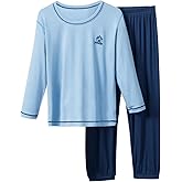Umeyda Kids Boys Soft Modal Pajama Set Cozy Long Sleeve Sleepwear Nightwear 2 Pcs Pj Set, 4-14 Years