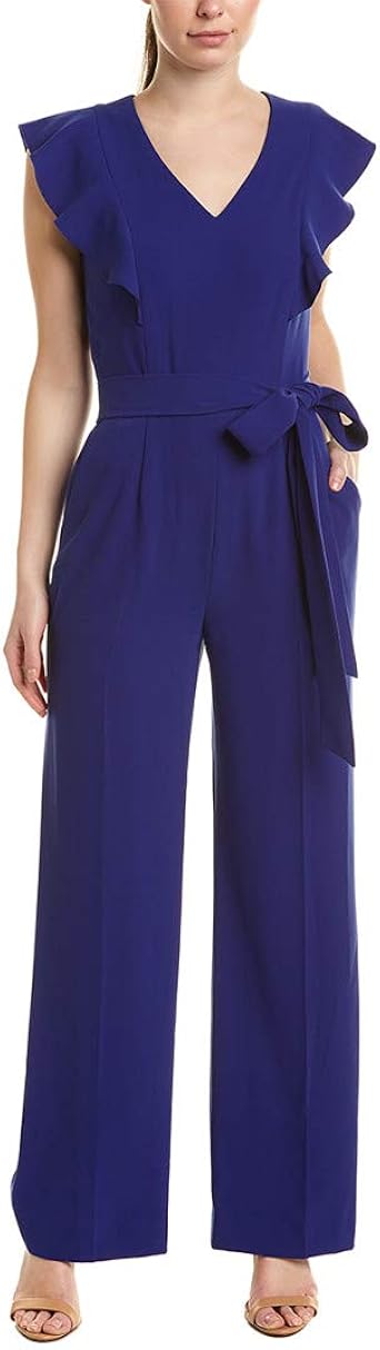 tahari by asl raised collar sleeveless solid crepe jumpsuit