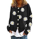 ZOCAVIA Women's Floral Knit Sweaters Cardigan Fall Winter Button Down Open Front Casual Flower Embroidered Cropped Sweaters