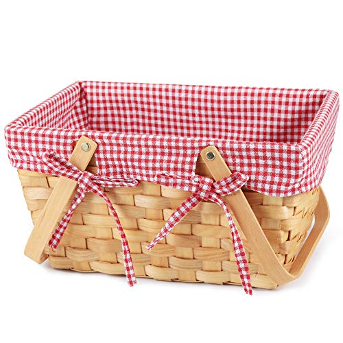 Picnic Basket Natural Woven Woodchip with Double Folding Handles | Easter Basket | Storage of Plastic Easter Eggs and Easter Candy | Organizer Blanket Storage | Bath Toy and Kids Toy Storage - Thumbnail 6