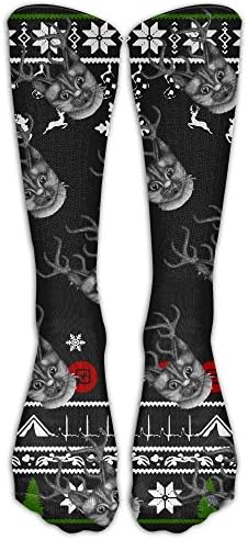 Antler Cat Christmas Pattern Compression Socks For Women And Men Athletic Running Socks For Nurses Medical Travel Varicose Veins Sports - Below Knee High