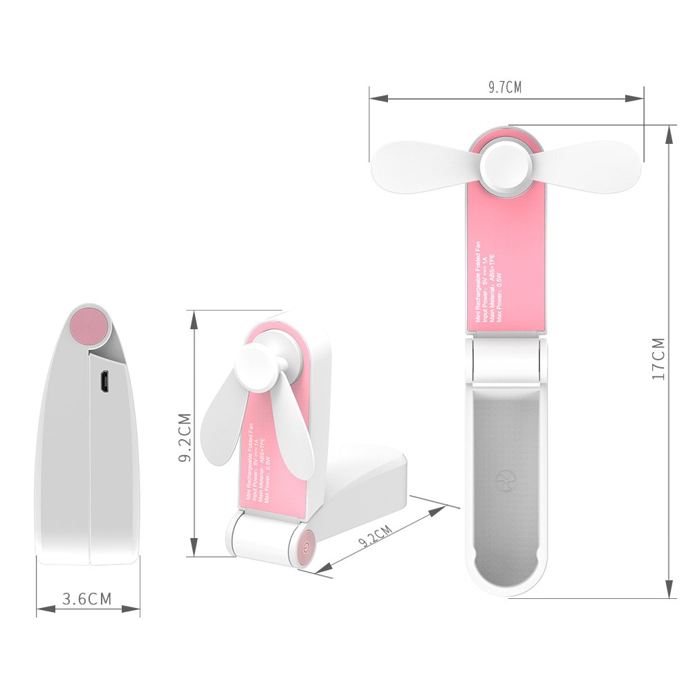 2019 Mini Handheld Fan USB Rechargeable Portable Fans Flexible Bendable Office Fan LED Lamp Fan for Personal Travel,Camping, Office,Chair, Table and etc. (Handheld-Single Head Pink)