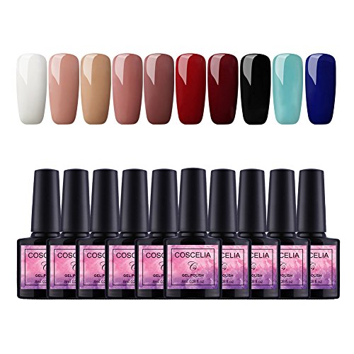 Fashion Zone 10 Color Gel Nail Polish Starter Kit with 36W LED UV Lamp, Base Top Coat Manicure Tools Sets for Home or Professional Salon
