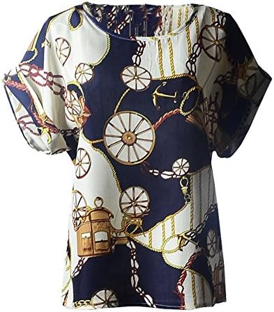 YOUNG LIGHT@ Womens Cute Geometric Print Loose Chiffon Blouses Top Shirt Cool T-shirt (XX-Large,Big wheels)