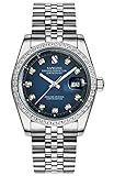 Parnis Sangdo Ocean Blue Dial with Diamonds Men's Date Automatic Mechanical Watches