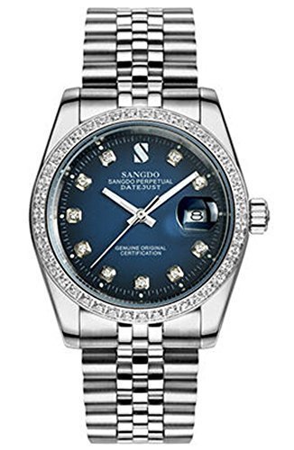 Parnis Sangdo Ocean Blue Dial with Diamonds Men's Date Automatic Mechanical Watches