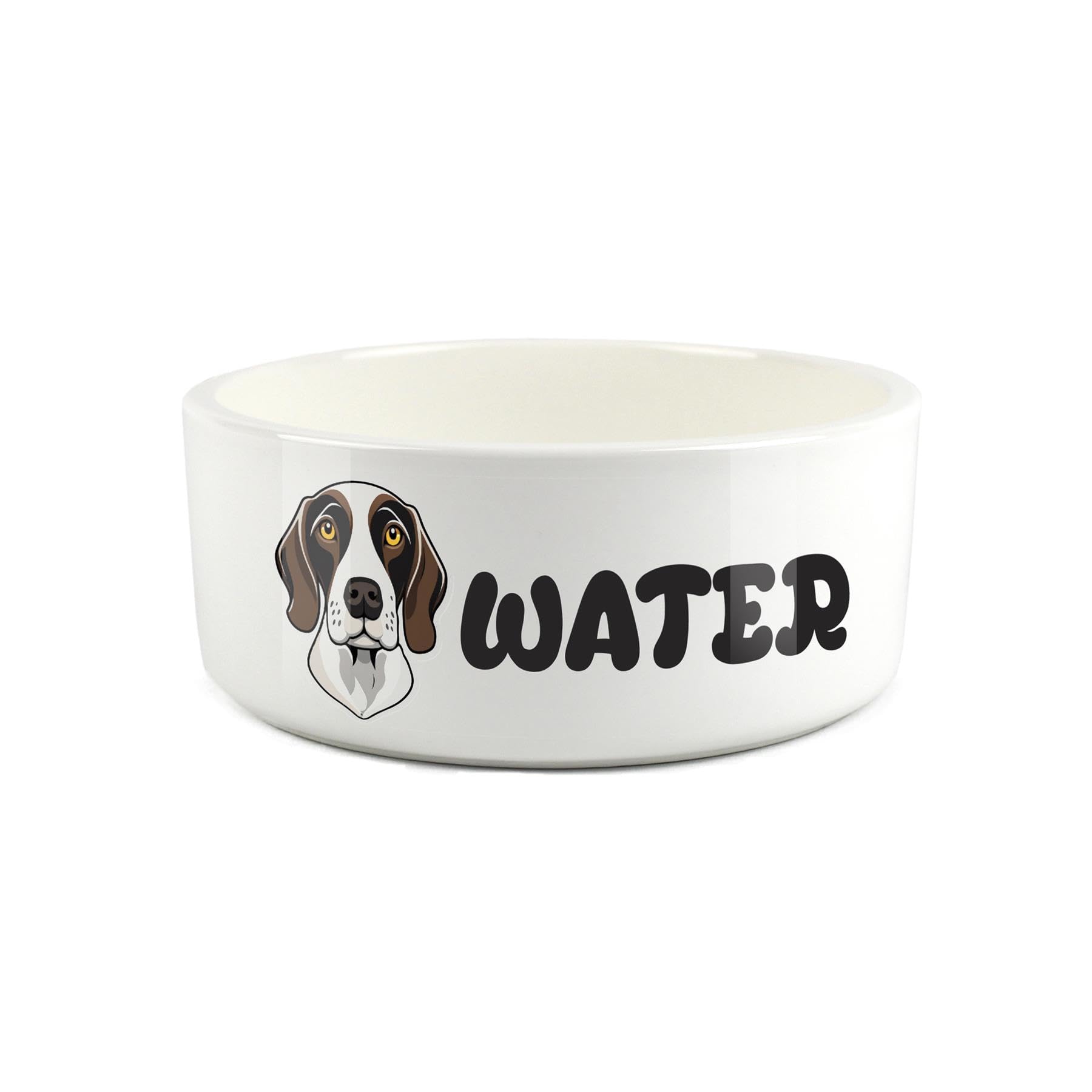 German Shorthaired Pointer Pet Bowl - Cartoon Dog Portrait Large Ceramic Water Bowl - Novelty White Water Dish For Dogs
