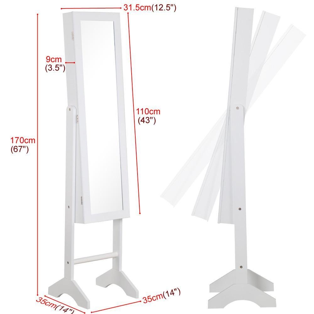 Yaheetech Mirrored Jewelry Cabinet Armoire Mirror Organizer Storage Box with Stand, White