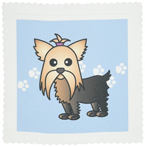 3dRose qs_10818_2 Cute Yorkshire Terrier Yorkie Blue with Paw Prints Quilt Square, 6 by 6-Inch