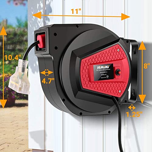 50FT Retractable Extension Cord Reel, 14AWG/3C Power Cord Reel for
