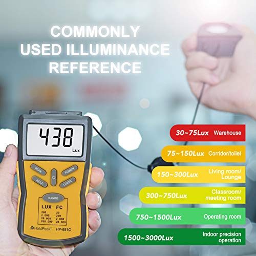 Digital LUX Meter HOLDPEAK 881C Light Meter Measure Range 0.1200,000