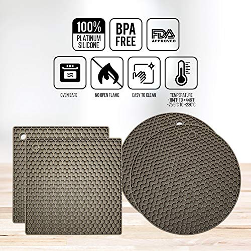 image for KITCHENATICS Premium Silicone Trivet Mats: 4 Multi-purpose Pot Holder,