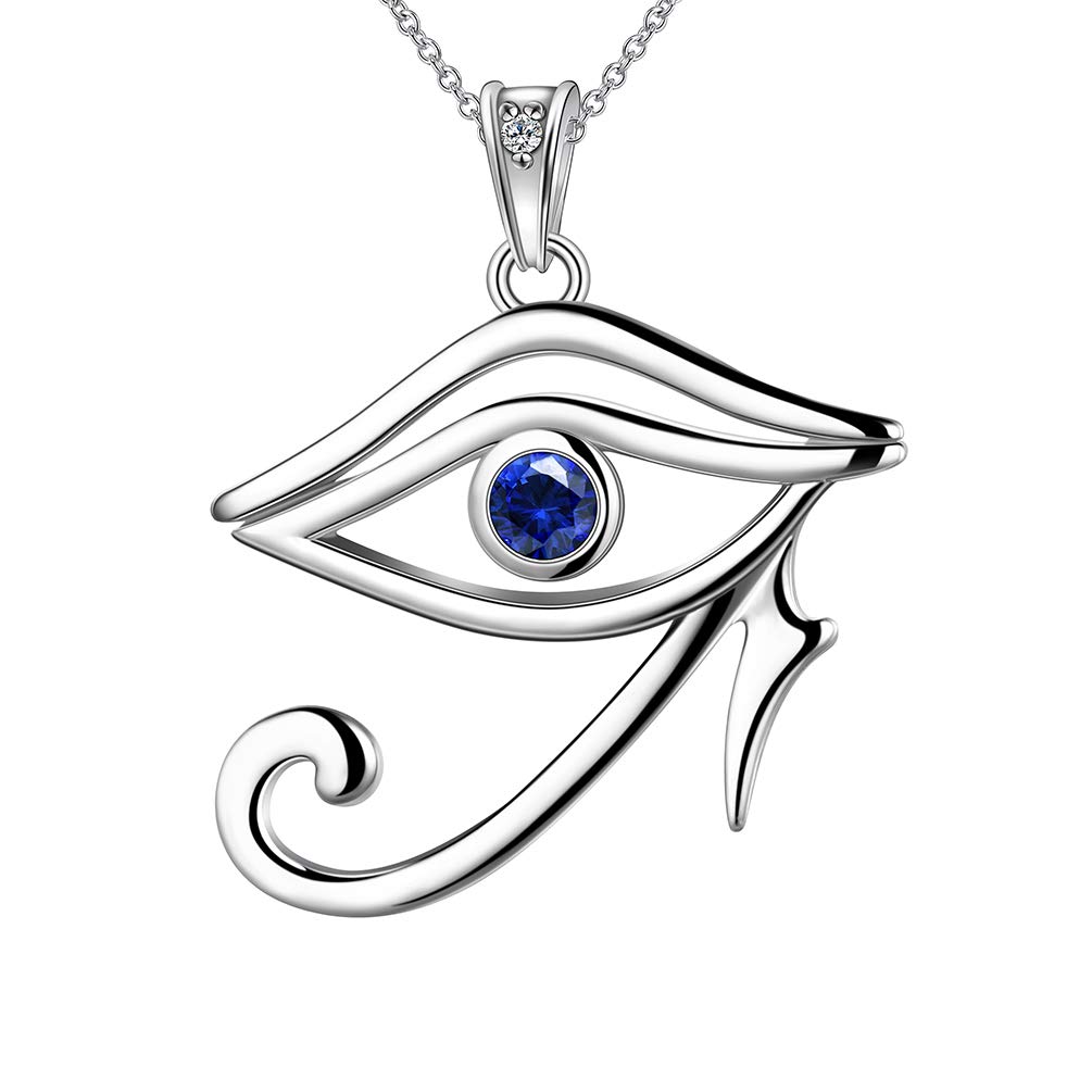 Egyptian Eye of Horus Necklace Blue Zirconia Ancient Evil Eye Symbol of