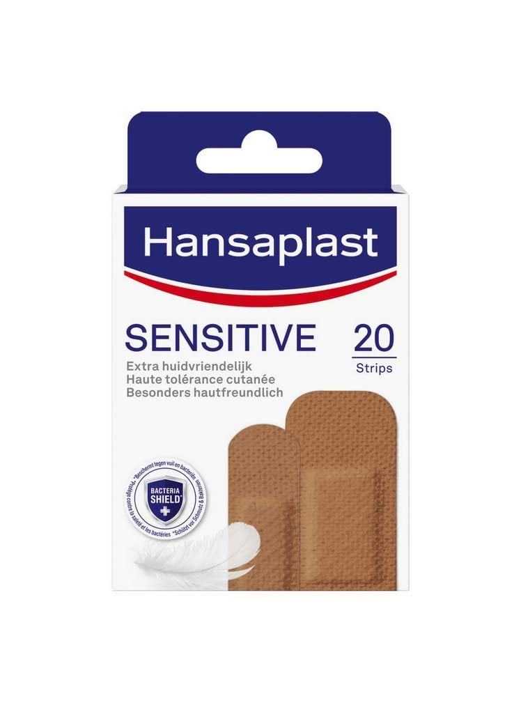 Hansaplast Sensitive Skin Tone Plasters Medium (20 Strips), Skin-Friendly and Hypoallergenic Wound Plasters with Bacteria Shield & Secure Adhesion, Painless to Remove