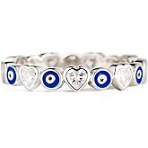 STORYJEWELLERY Evil Eye Ring, Blue Enamel Rings for Women, Nazar and Heart Ring Bands for Women, Blue Evil Eye Jewelry, Gifts for Women