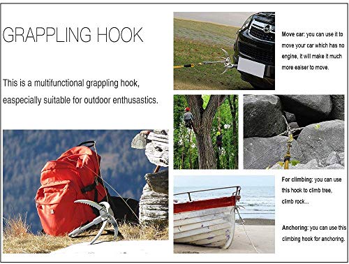 Grappling Hook Folding Survival Claw Multifunctional Stainless Steel Hook for Outdoor Camping Hiking Tree Rock Mountain Climbing (4 Claws)