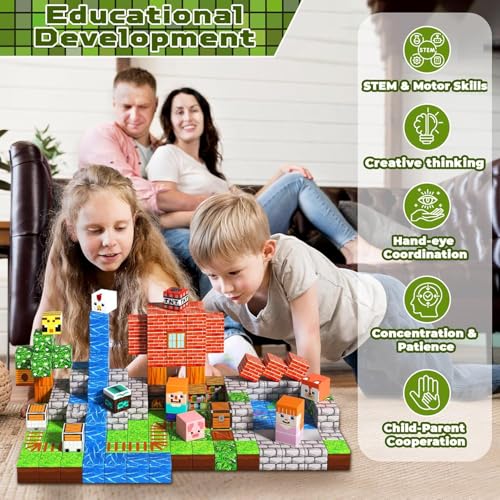 Goody King Magnetic Building Blocks for Children 200 Pieces – Magnetic Blocks with Prairie Theme – Animals and Rivers – Magnetic Building Blocks Montessori Toys – STEM Gifts for Children 3-9 Years