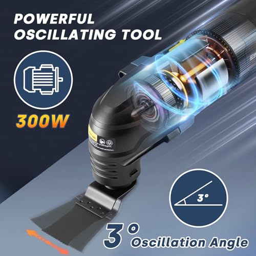 Enventor Oscillating Multi-Tool, 300W, 15000-22000 OPM, Corded Electric Multi-Tool, 6 Variable Speed, 3° Oscillation Angle, Auxiliary Handle, with 17 Accessories for Cutting, Sanding and Scraping