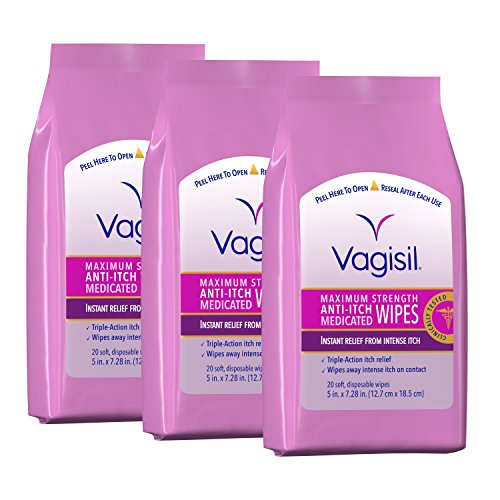 Vagisil AntiItch Medicated Wipes, Maximum Strength, 20 Wipes (Pack of