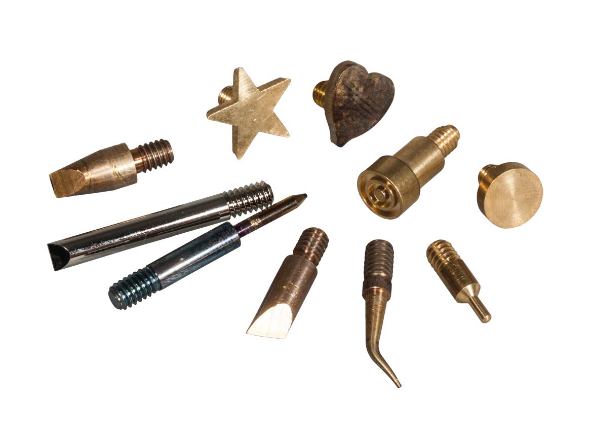 Rayher 69183000 Set of 10 Interchangeable Tips for Woodburning Tool, Screw-On Points and Stamps in Different Designs