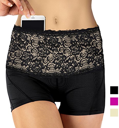 Stashbandz Travel Money Belt & Fanny Pack Pretty Lace with Silicone Grip | 4 Colors 3 Sizes 4 Wide Pockets Fit All Cell Phones - Iphone6, 6+, 6s Plus, Note 1-5 & Google Nexus 6 & Android Smartphones