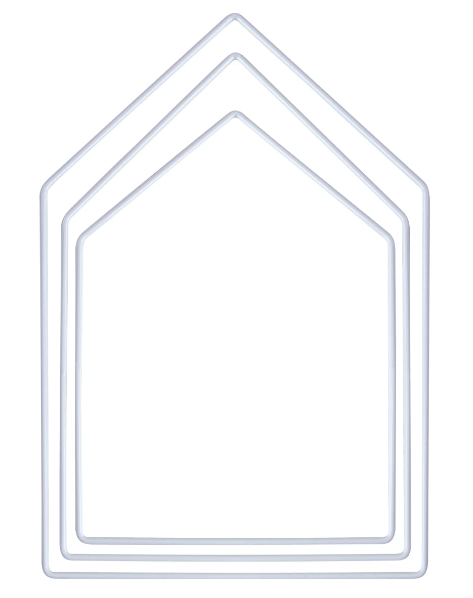 Rayher Set of 3 House Shaped Metal Rings for Seasonal Crafts, White Coated Wire Frames for Wreath Making and Macrame, white, various sizes, 25223102