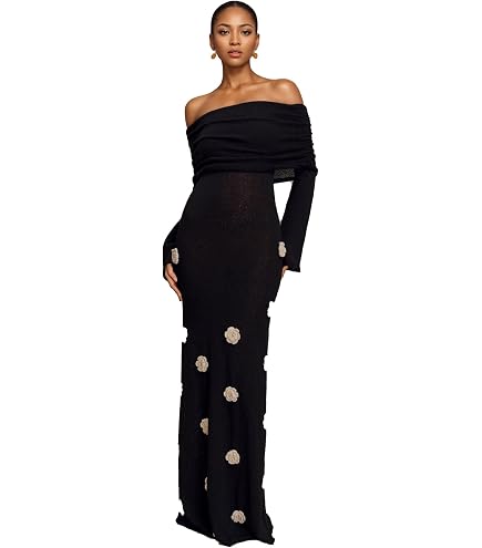 Womens Off the Shoulder Crochet Knit Overlay Bandeau Maxi Dress 2 Piece Bodycon Party Vacation Dress (Apricot,X-Small) : Clothing, Shoes & Jewelry