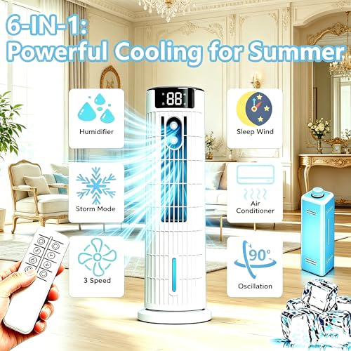 Portable Air Conditioner | Dual Remote Control and Touch Control | 3 in 1 Cooling with Humidification | 800ml Tank | Strong Wind Up to 7.5m/s | Quiet and Efficient