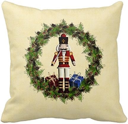 JudyArtOnlineStore Polyester Decorative Throw Pillow Case Cushion Cover Red Nutcracker Wreath 18 X 18 Inches
