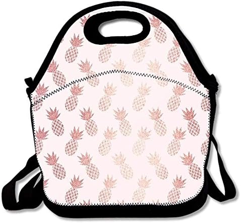 Flyss Unique Flyss Lunch Bag Tote Reusable Waterproof School Picnic Carrying Gourmet Lunchbox Container Organizer For Women, Men, Adults, Kids, Girls and Boys - Rose Gold Pineapple Pattern