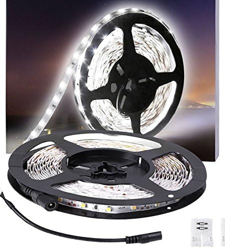 SHLED 16.4ft LED Flexible Light Strip, 300 Units SMD 2835 LEDs, 12V DC Non-waterproof, Light Strips, LED ribbon, DIY Christmas Holiday Home Kitchen Car Bar Indoor Party Decoration (Daylight White)