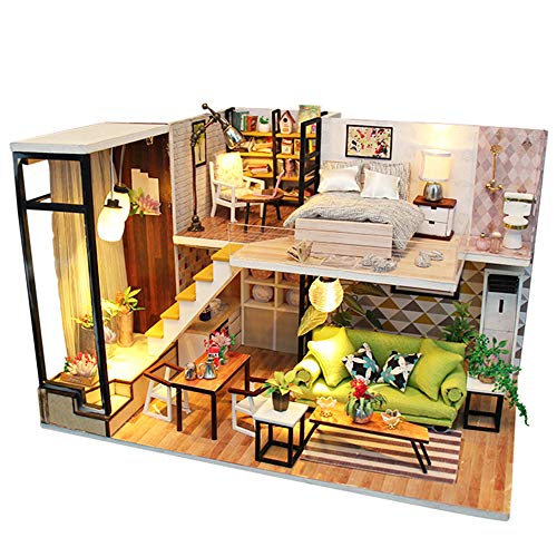 Spilay DIY Miniature Dollhouse Wooden Furniture Kit,Handmade Mini modern Apartment Model with LED Light ,1:24 Scale Crafts&Collectors&Creative Doll House Toys for Valentine Gift (Romantic Europe) M030
